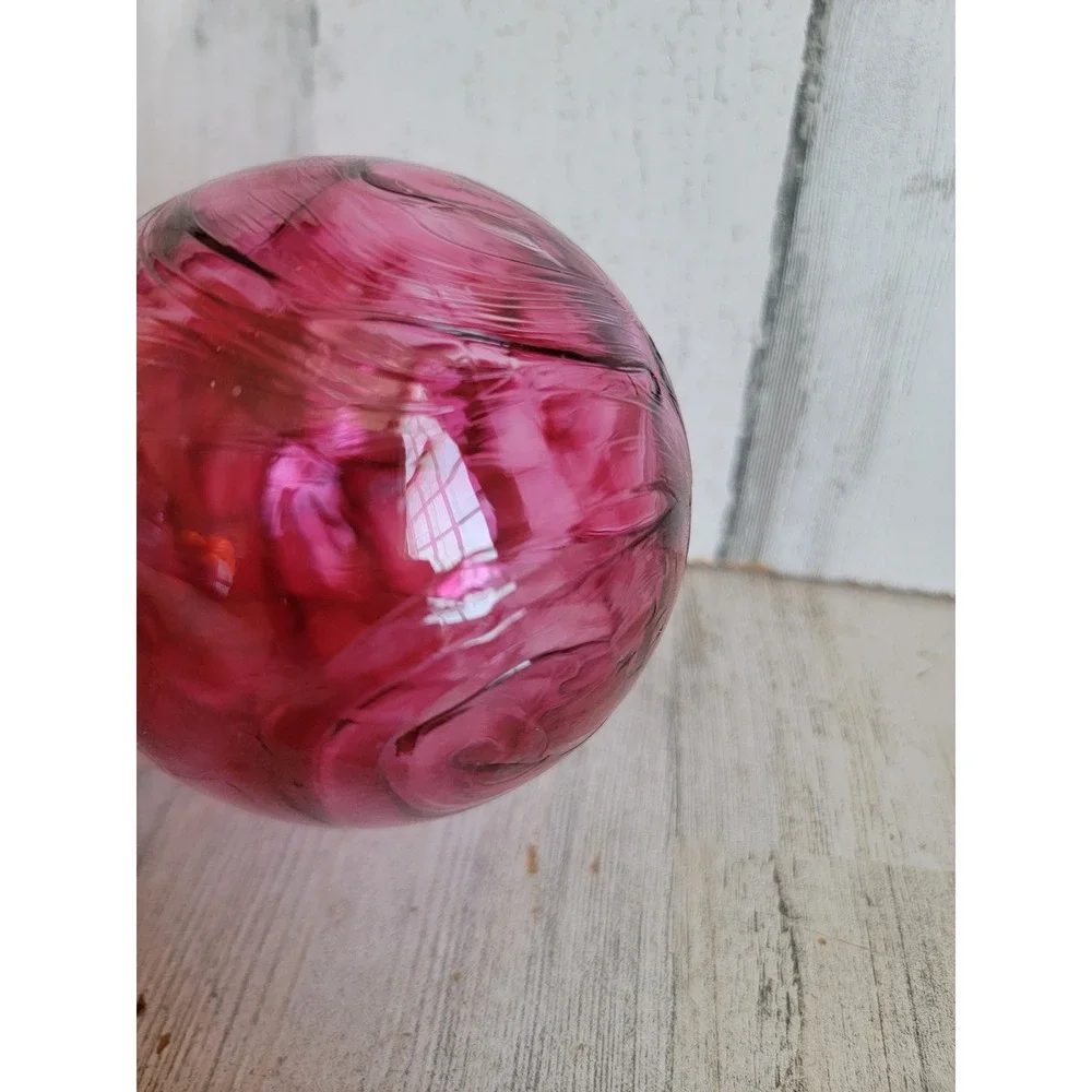 Maroon swirl art glass ball ornament vintage Xmas unique home decor figure